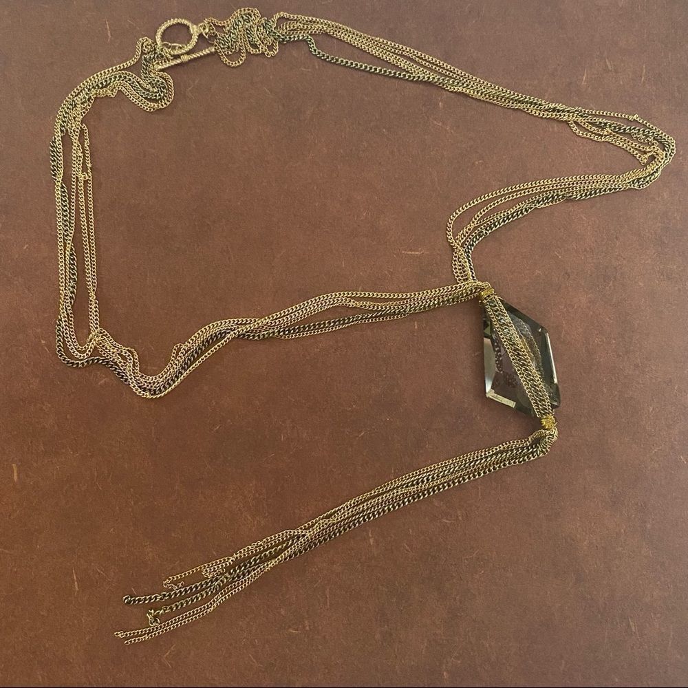 Long Multi Colored Chains Crystal Toggle Necklace